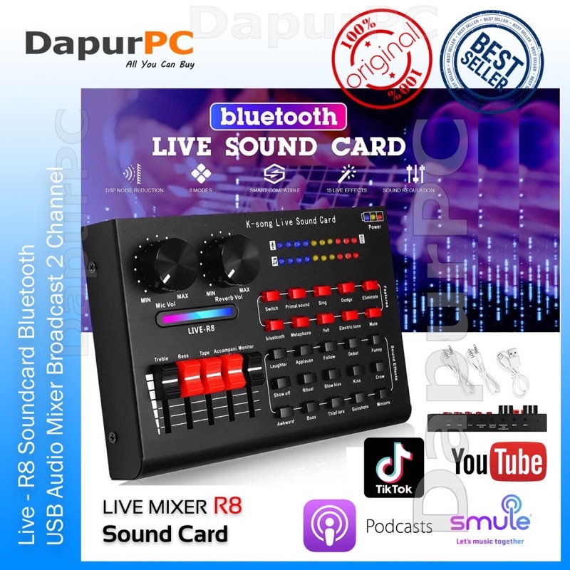 Live R8 V9 soundcard bluetooth USB Audio mixer broadcast 2 chenel