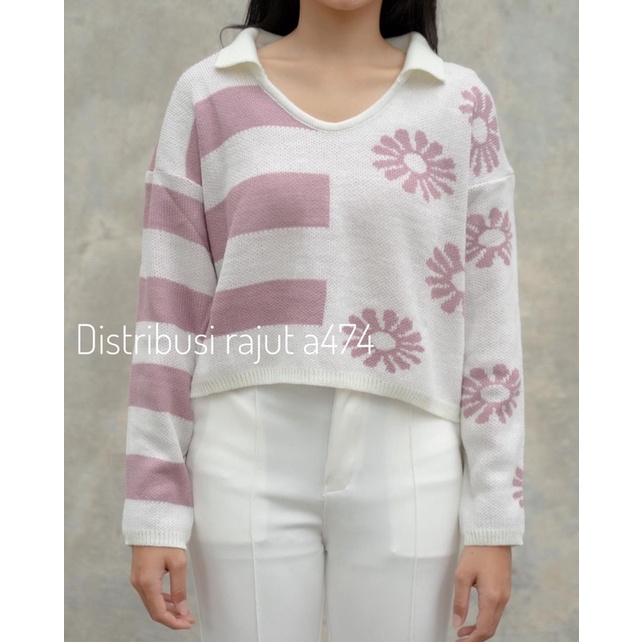 SWEATER RAJUT KNIT WANGKY MOTIF BUNGA BLASTER