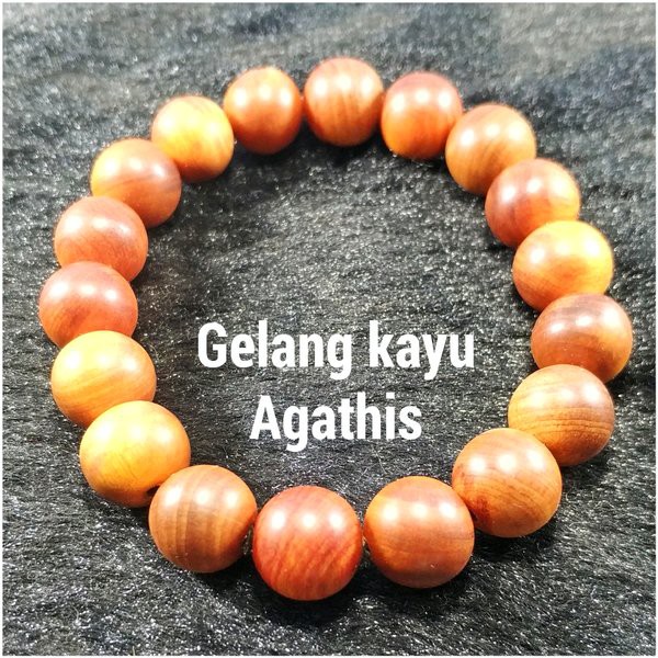 GELANG KAYU AGATHIS RAJA TEMBUS MERAH DIJAMIN ASLI 12MM