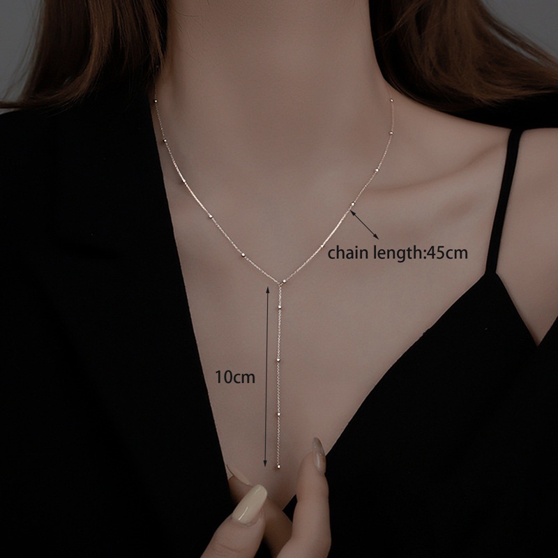 Kalung Rantai Sterling Silver 925 Panjang Aksen Manik-Manik Bulat Untuk Wanita