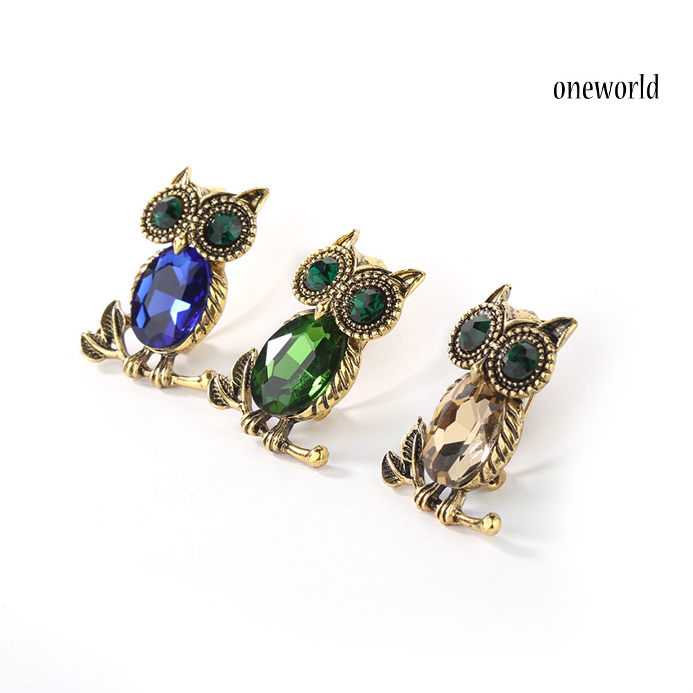 OW@ Women's Retro Rhinestone Cartoon Owl Brooch Pin Wedding Party Bridal Jewelry