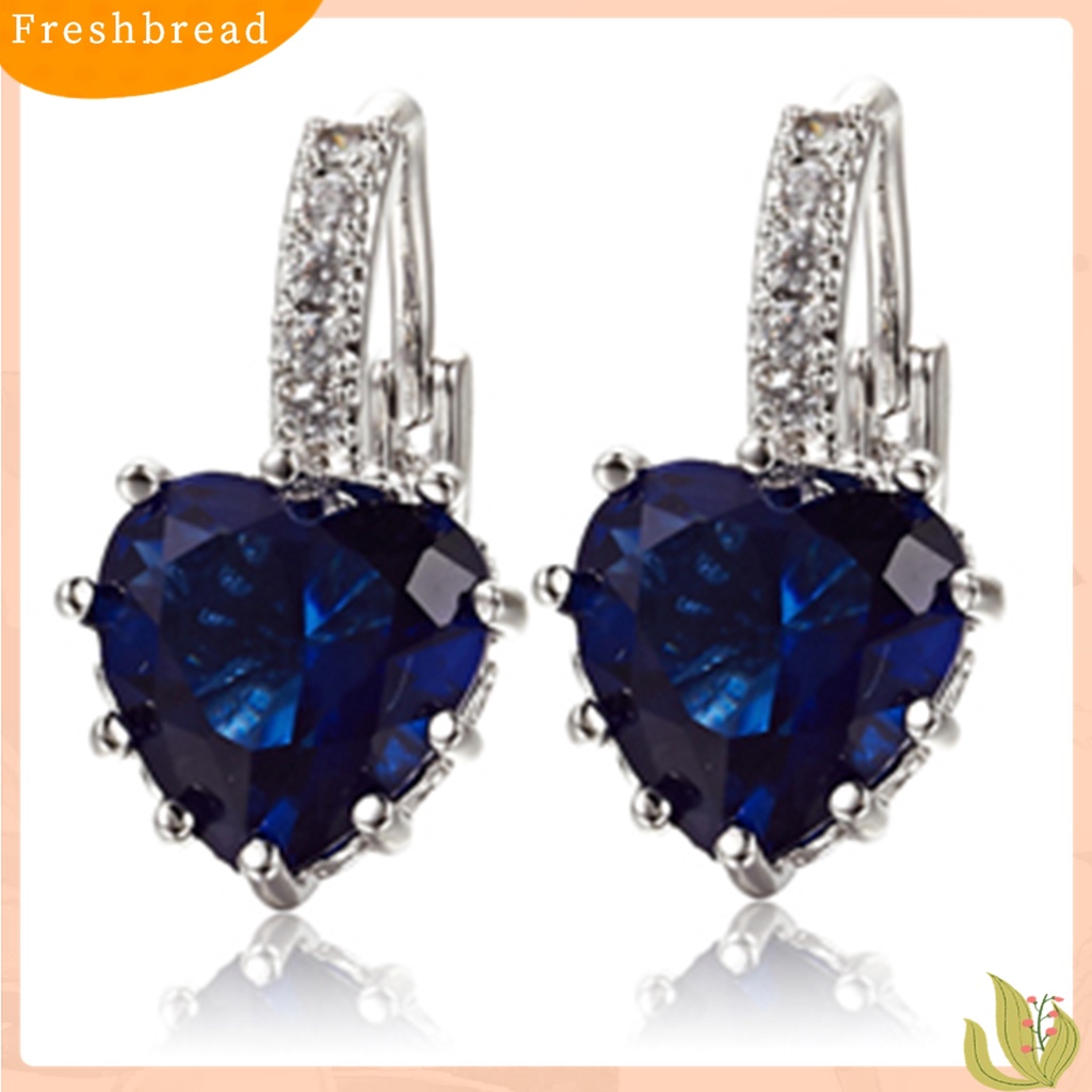 【Fresh】Women's 18K White Gold Plated Sapphire Blue Crystal Heart Leverback Earrings