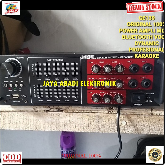 G139 BLUETOOTH DIGITAL ECHO MIXER MIXING POWER AMPLIFIER BLUETOOTH EQUALIZER KARAOKE USB MP3 PLAYER AUDIO SOUND SYSTEM AC DC PROFESIONAL PRO AUX DJ VOKAL 4 CVHANEL MAXSIMAL SPEAKER PASIF UKURAN SAMPAI 15 INCI SEPASANG BISA JUGA BUAT SPEAKER TAMBAHAN