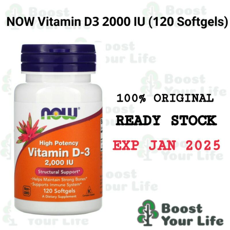 NOW Vitamin D3 2000 IU, High Potency, 120 softgels vit d3 2000iu