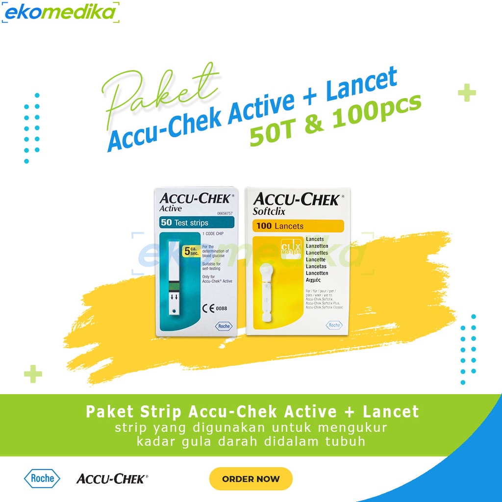 Paket Strip Accu Chek Active 50 + Lancet Softclix 100 pcs Accucheck Accu Chek Active Test Strip