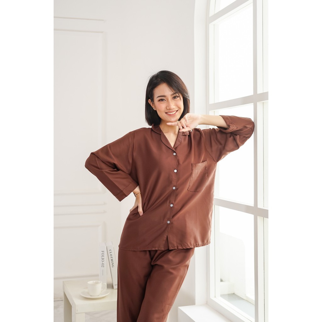 PP EMILY SETELAN - PIYAMA RAYON - BAJU TIDUR - PIYAMA WANITA - PAJAMAS  - HOMEWEAR-HAZELNUT