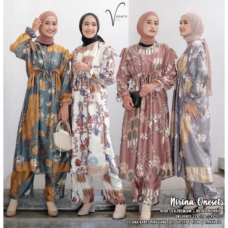 Vente Daily Nirina Oneset Pakaian Wanita Muslim / Dior Silk Premium LD 120 / Long Tunik Busui Friend