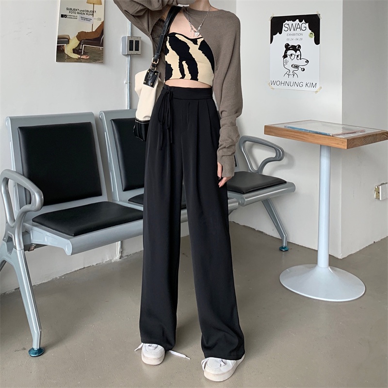 XIAOZHAINV Celana Wanita Korean Style High Waist Loose  Straight Pants Celana Wanita 0038