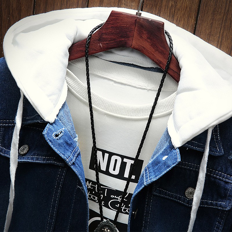 Jaket Jeans Denim  Pria Model Jahitan Hoodie untuk Fashion Jacket KN7705B