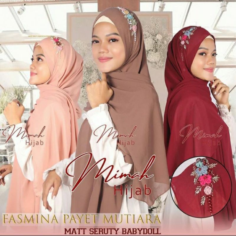 Pashmina payet mutiara bunga tali ceruty babydoll hijab instant jilbab kerudung khimar