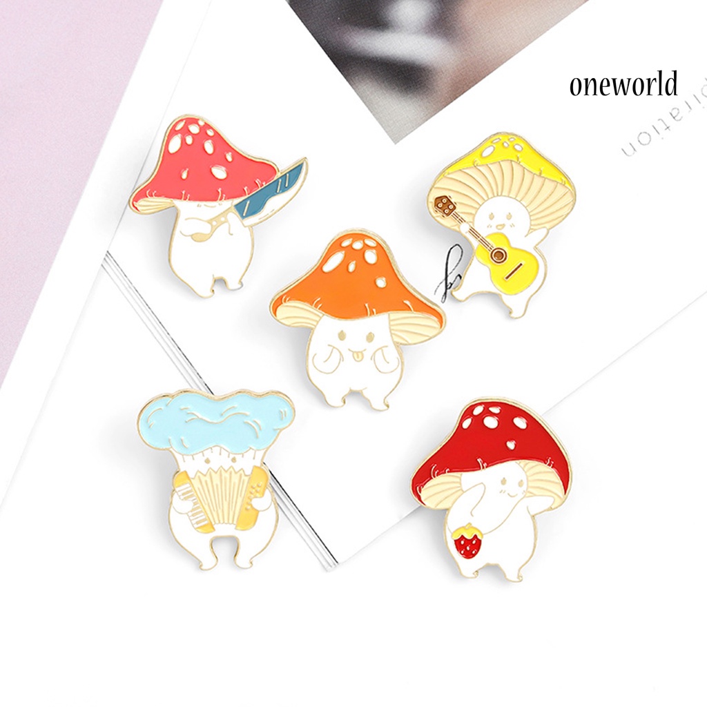 OW@ Cartoon Cute Mushroom Knife Guitar Enamel Student Brooch Pin Badge Jewelry Gift