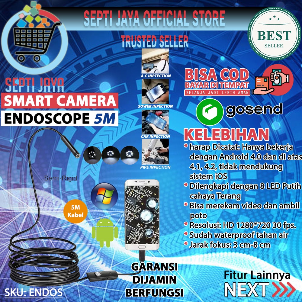 Endos Camera Mini Android Endoscope 5 Meter 720P Waterproof IP67 Anti air Kamera Micro Android USB E