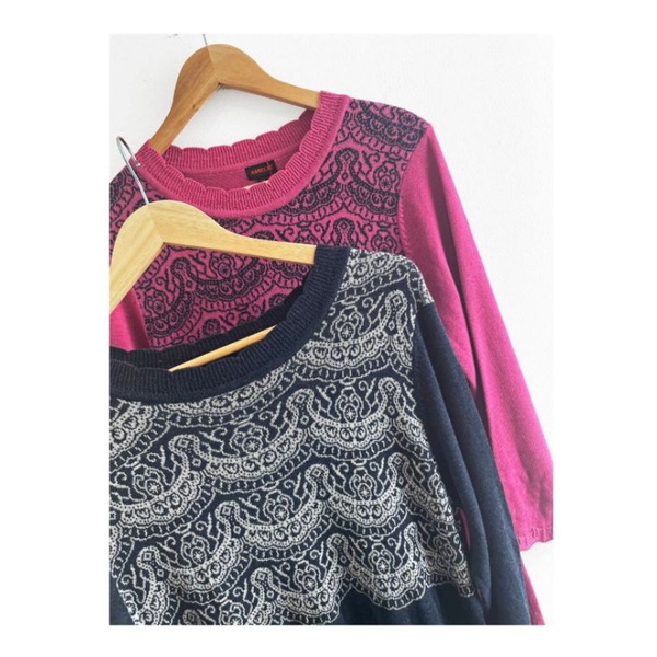 Ameli pink n navy embroidered knit maxi dres