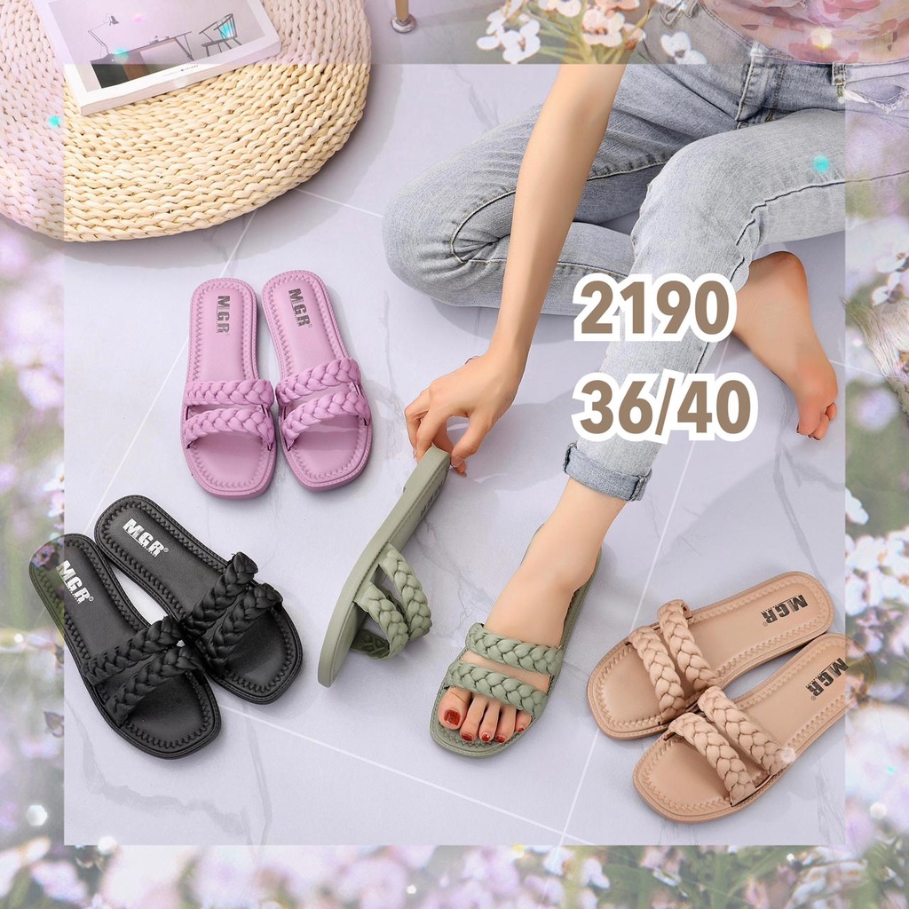 [BEST SELLER] Sandal Slop Wanita Kepang Ban 2 Cantik Mewah Import MGR Mokaya Morego Balance Breslin/ size 36-40 (2190)