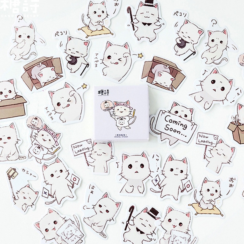 45 Pcs Cute Cartoon Cat Boxed Sticker Diary Handbook Decoration Sealing Sticker