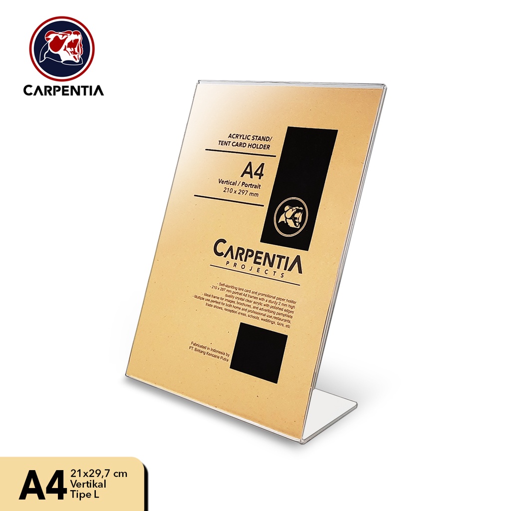 

Carpentia Acrylic Standing Tipe L /A4 Vertikal 21x29,7 cm/ Tent Card Akrilik / Display Brosur, QRIS, Barcode, Menu, Harga, Nomor Meja