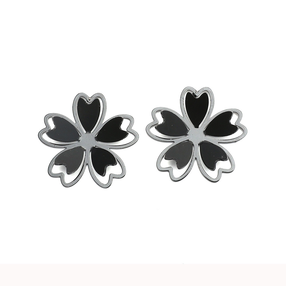 Anting Stud Desain Bunga Besar Warna Hitam Gaya Vintage Untuk Wanita