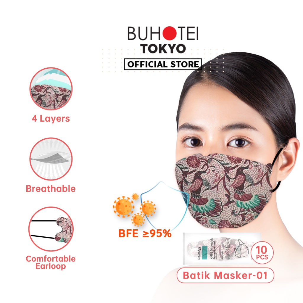BUHOTEI Disposable Masker wajah EVO Earloop Face Mask Kesehatan masker medis-Batik Mask(1#)-10pcs