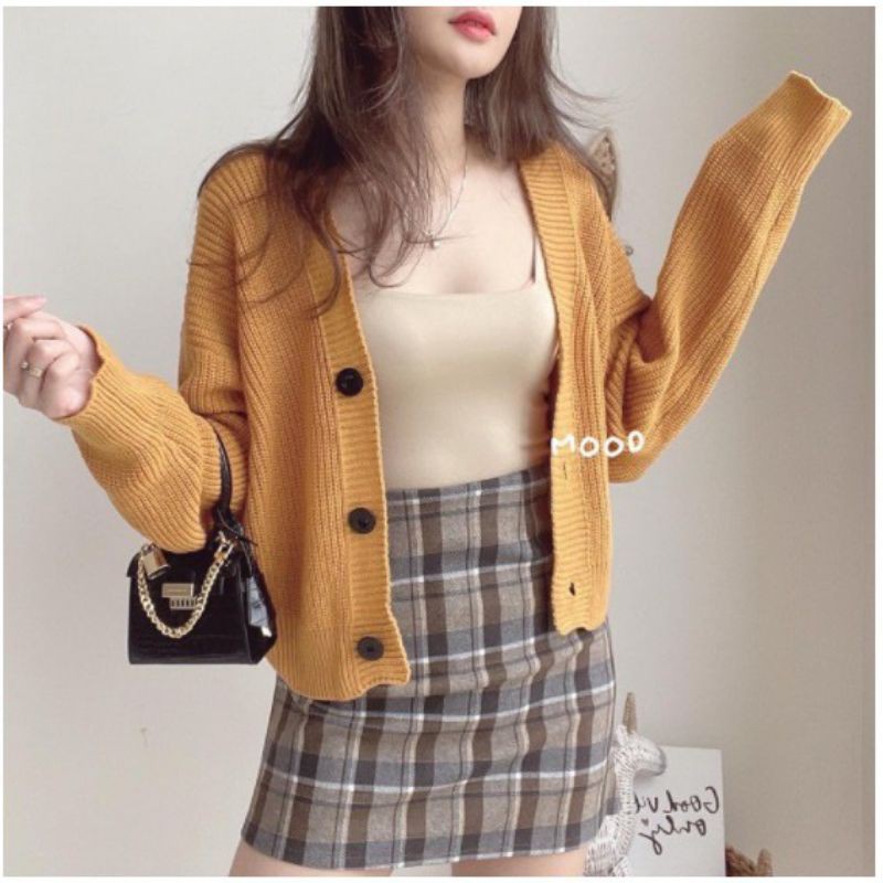 CARDIGAN CROP 7GET RAJUT TEBAL LENGAN PANJANG RICHI.STORE-Mustard