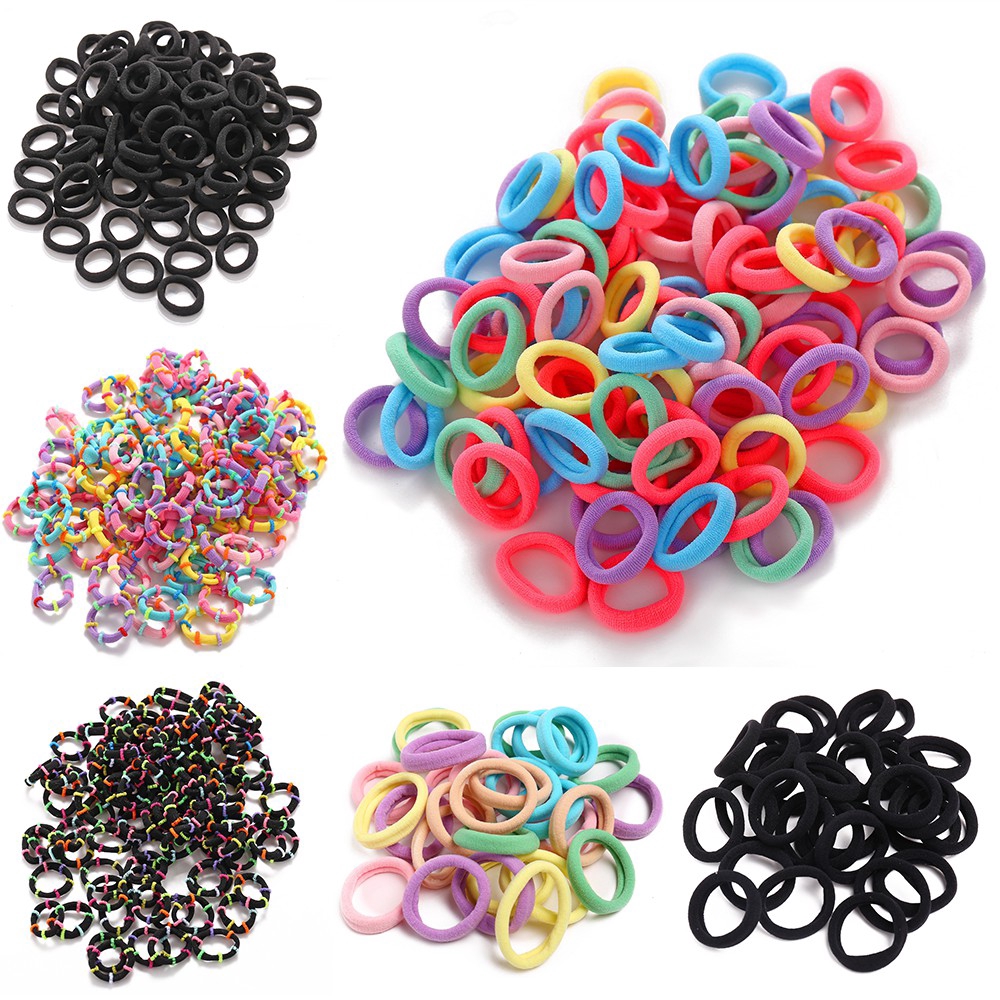 100pcs/kantong Karet Rambut Elastis Bahan Nilon Warna-Warni Untuk Bayi/Anak Perempuan