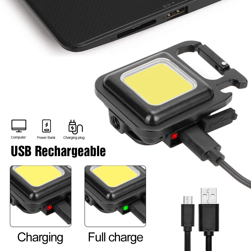 COB Lampu Kerja Senter LED Mini Gantungan Kunci Rechargeable Luar Ruangan Keychain Light Saku Dapat Diisi Ulang USB Carabiner Camping Gantungan Kunci Karabiner