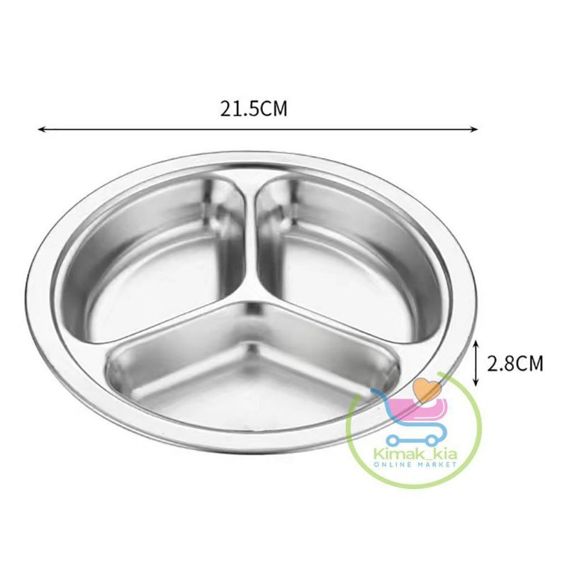 piring bulat stainless 3 sekat-piring makan anak fast food murah tempat makan stainless