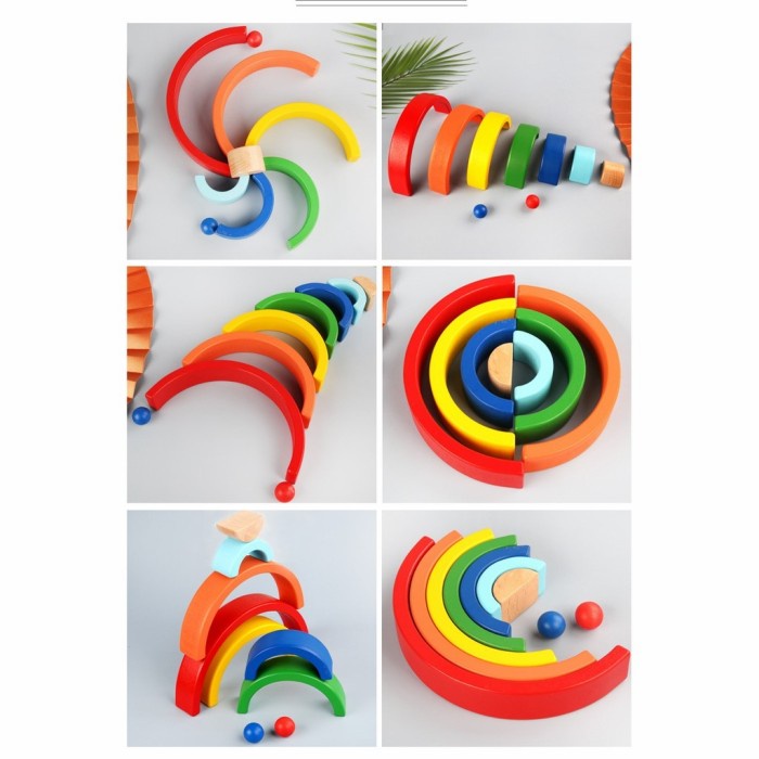 Puzzle Rainbow Block - Mainan Puzzle Anak 3D Pelangi - Montessori Toys