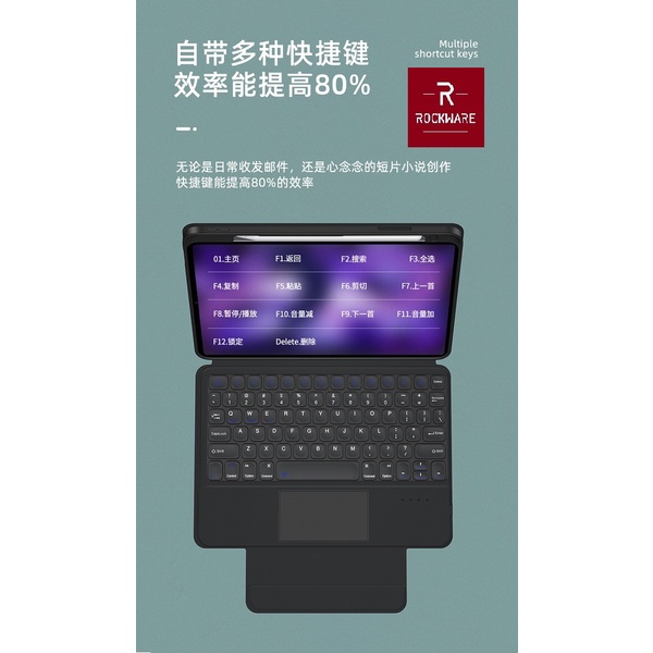 ROCKWARE X15-102 - Wireless Keyboard Case for iPd 10.2 (2019-2021)