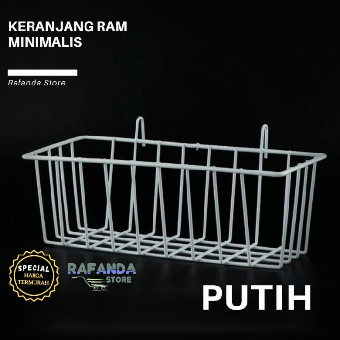 PROMO BISA COD RAK Keranjang besi 23cm kesi rak dinding gantung wall grid hijang Ram - Putih TERLARI