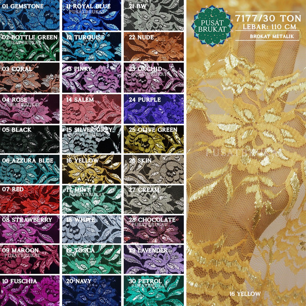 KAIN BRUKAT KEBAYA / BAHAN BROKAT METALIK - AURELLIA LP 7177/30 TON - LEBAR 110CM  [harga per 0.5m]