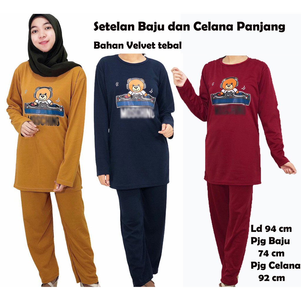 Setelan Baju dan Celana Wanita Panjang Velvet