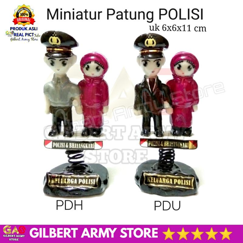 GILBERT ARMY STORE Miniatur Patung Polisi Polri  Bhayangkari PDU PDH Lengan Panjang Pendek Pajangan Dashboard Mobil Unik Lucu Kado Pernikahan Cendramata Hiasan Lemari Terbaru Grosir Murah