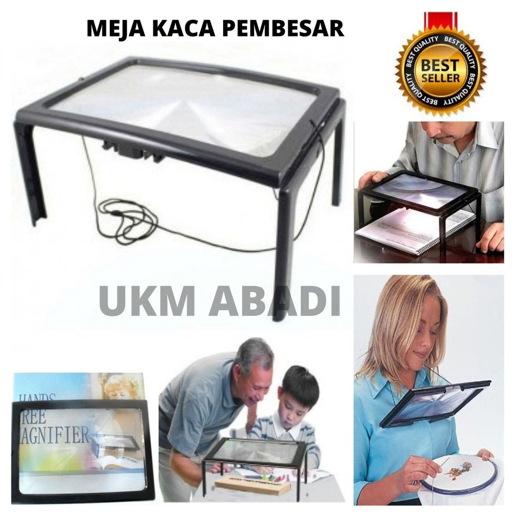 Meja Kaca Lensa Pembesar LED Magnifier Table 111