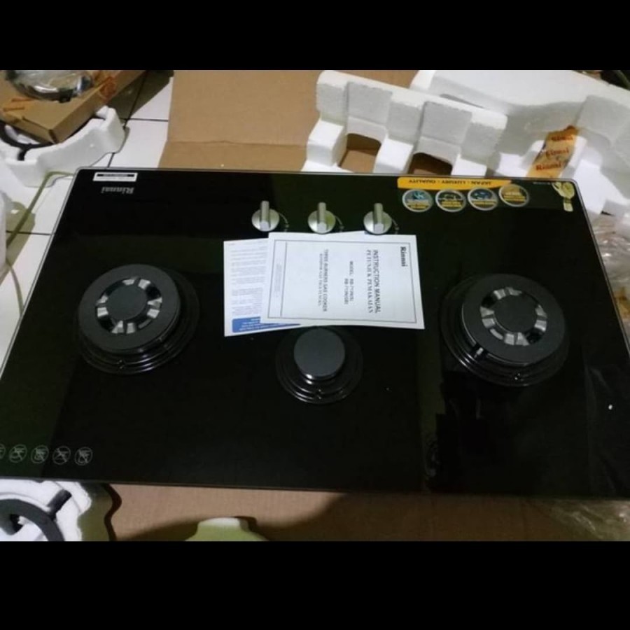 Kompor Gas Tanam Rinnai 3 Tungku / Kompor Gas Kaca Rinnai RB-713N (GB)