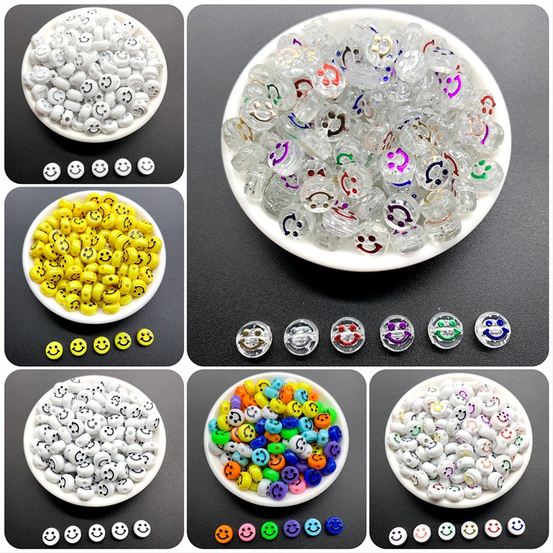 50pcs / Pack 10mm Manik-Manik Akrilik Motif Smiley Untuk Gelang
