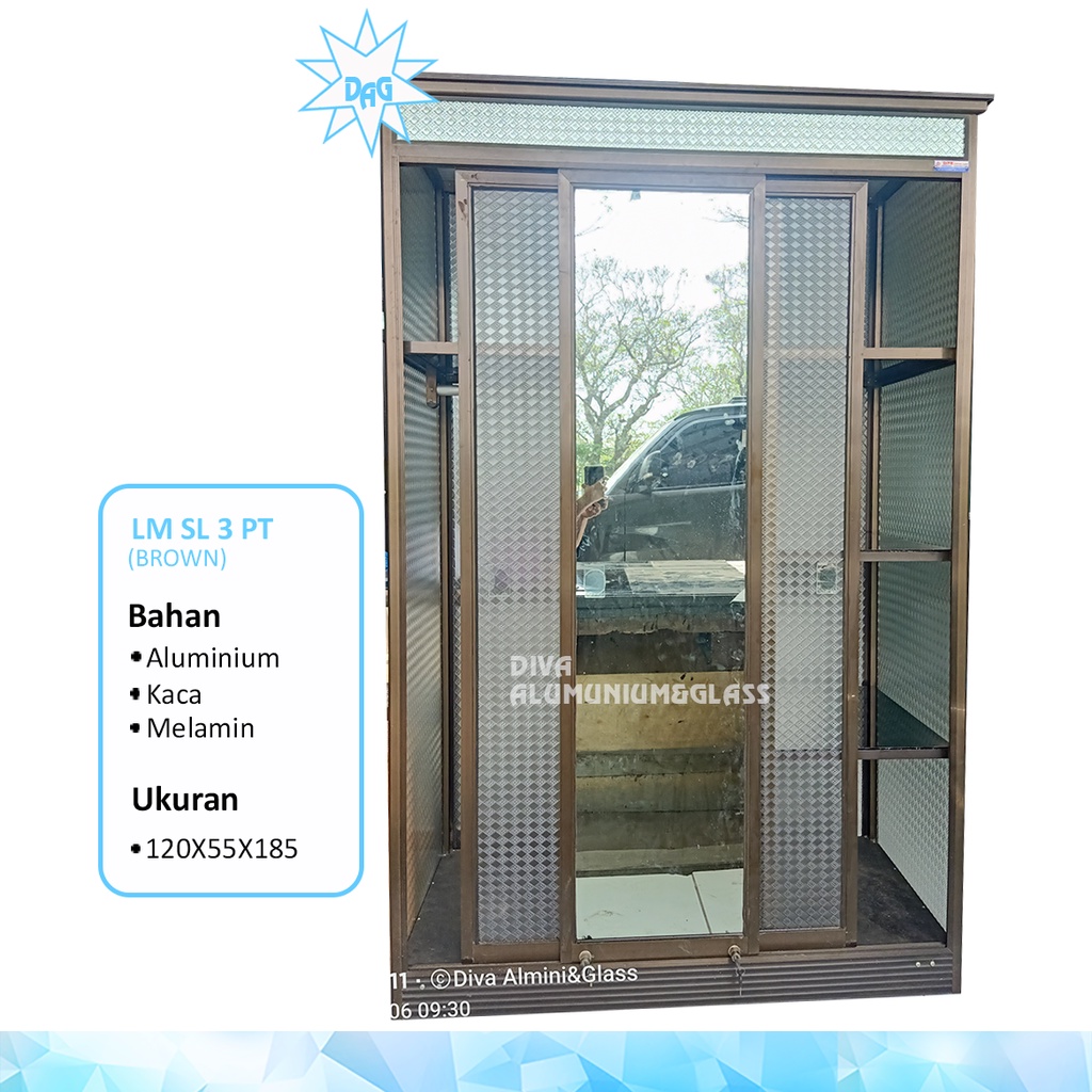 Lemari Baju Sliding 3 Pintu full kaca bahan Aluminium berkualitas temurah/Lemari Pakaian Sliding 120