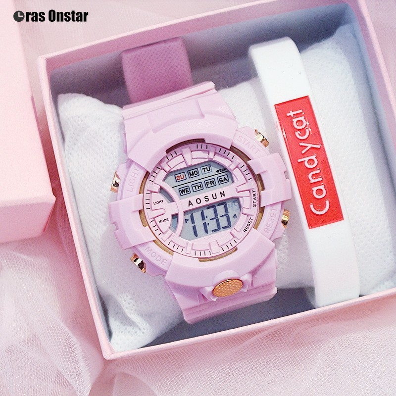 Jam Tangan Wanita Kalender Pasangan Elektronik Luminous Waterproof Digital Fashion Jelly LED Watch-3