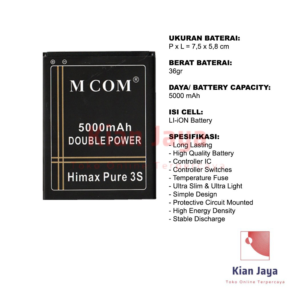 MCOM Baterai Hp Himax Polymer Pure 3S H Classic M20i KLB210N340 Double Power Batre Batrai Battery