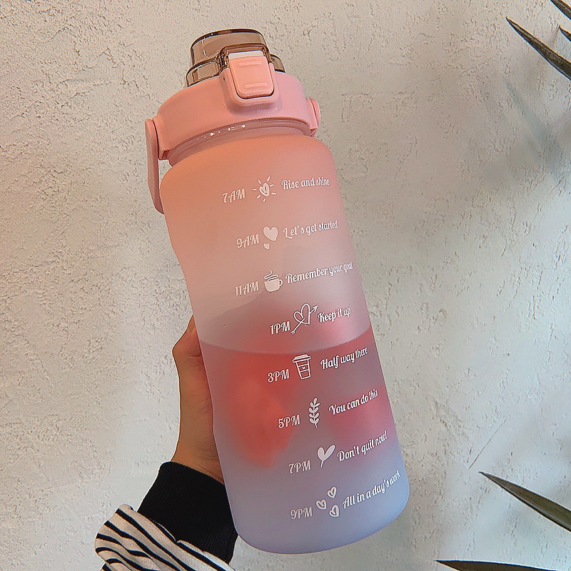 【Spot barang】jumbo Botelo Botol Motivasi Minum 2 Liter Jumbo Tumblr Air Tanda Waktu-Pink blue【2L】