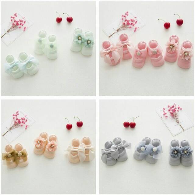 A14 Kaos kaki bayi perempuan non slip anti licin kualitas premium motif 3 jenis(0-9bulan)