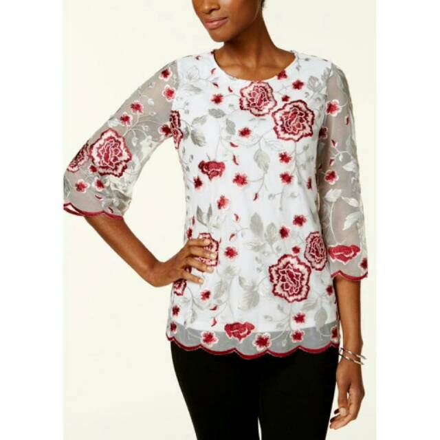 Charter Club Scalloped Embroidered Blouse