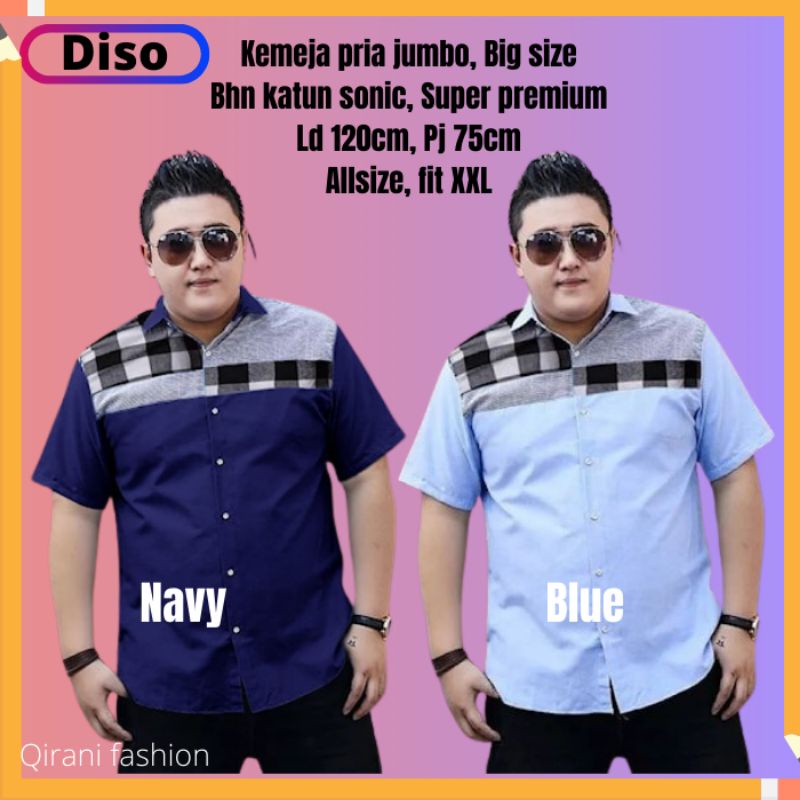 Baju Kemeja Atasan Pria Jumbo Dewasa Hem Cowok Lengan Pendek Motif Kasual Keren