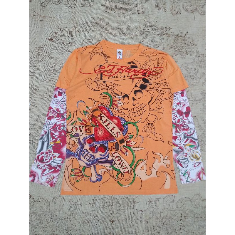 kaos lengan panjang sambungan ed hardy second original