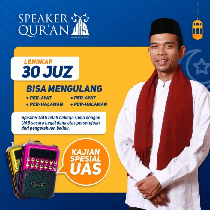 SPEAKER UAS MUROTTAL AL QURAN USTADZ ABDUL SOMAD ORIGINAL BERGARANSI - UAS Mini