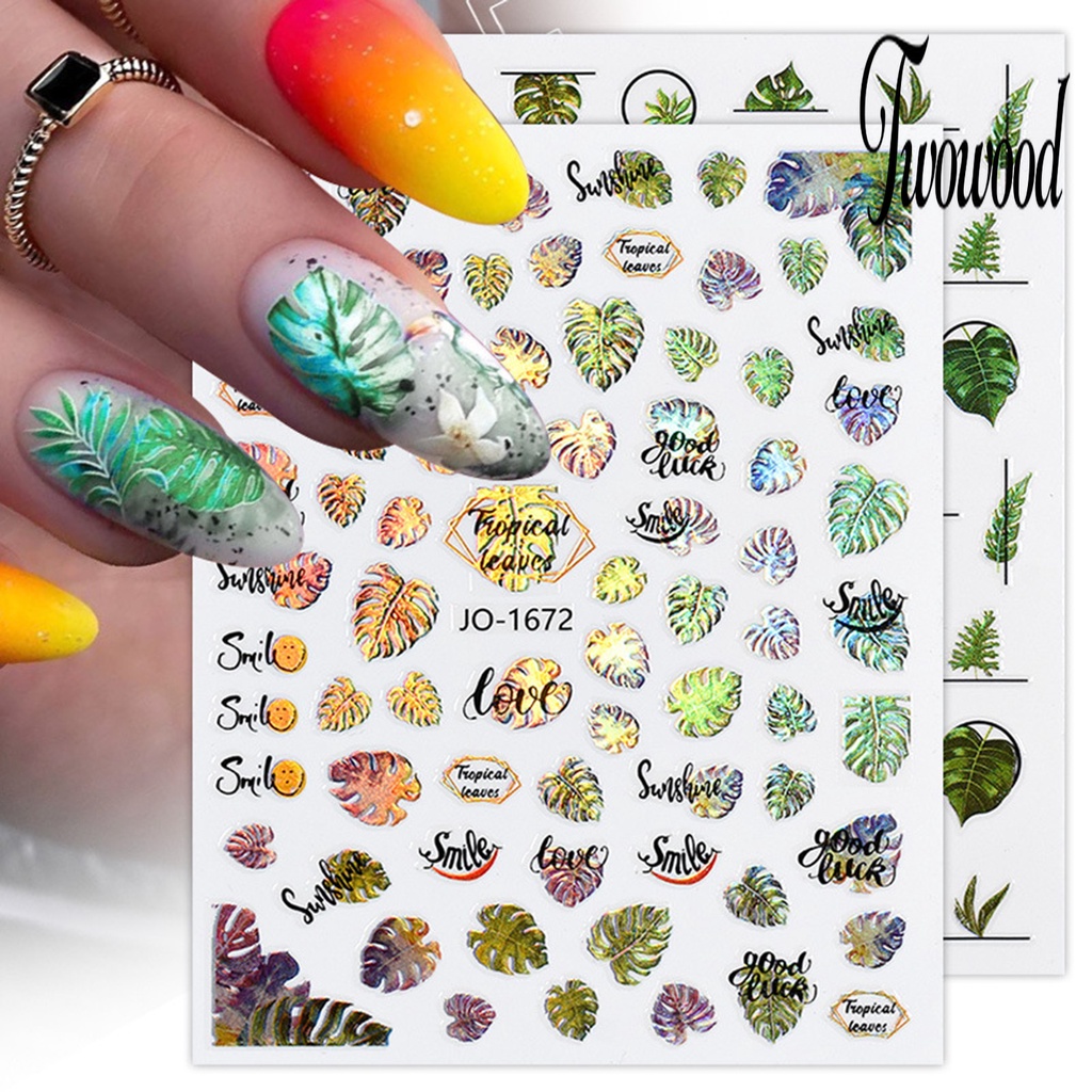 Twowood Stiker Kuku Tahan Air Motif Bunga Untuk Nail Art DIY