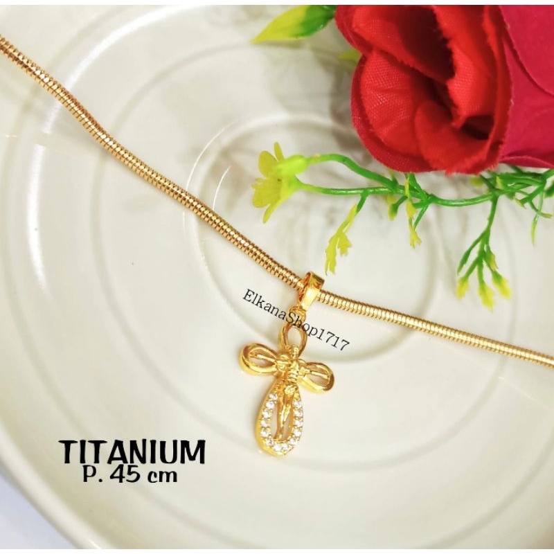 KALUNG TITANIUM SALIB DESAIN MINIMALIS TRENDY BERKUALITAS TINGGI ANTI KARAT PERHIASAN EMAS KOREA ANTI KARAT