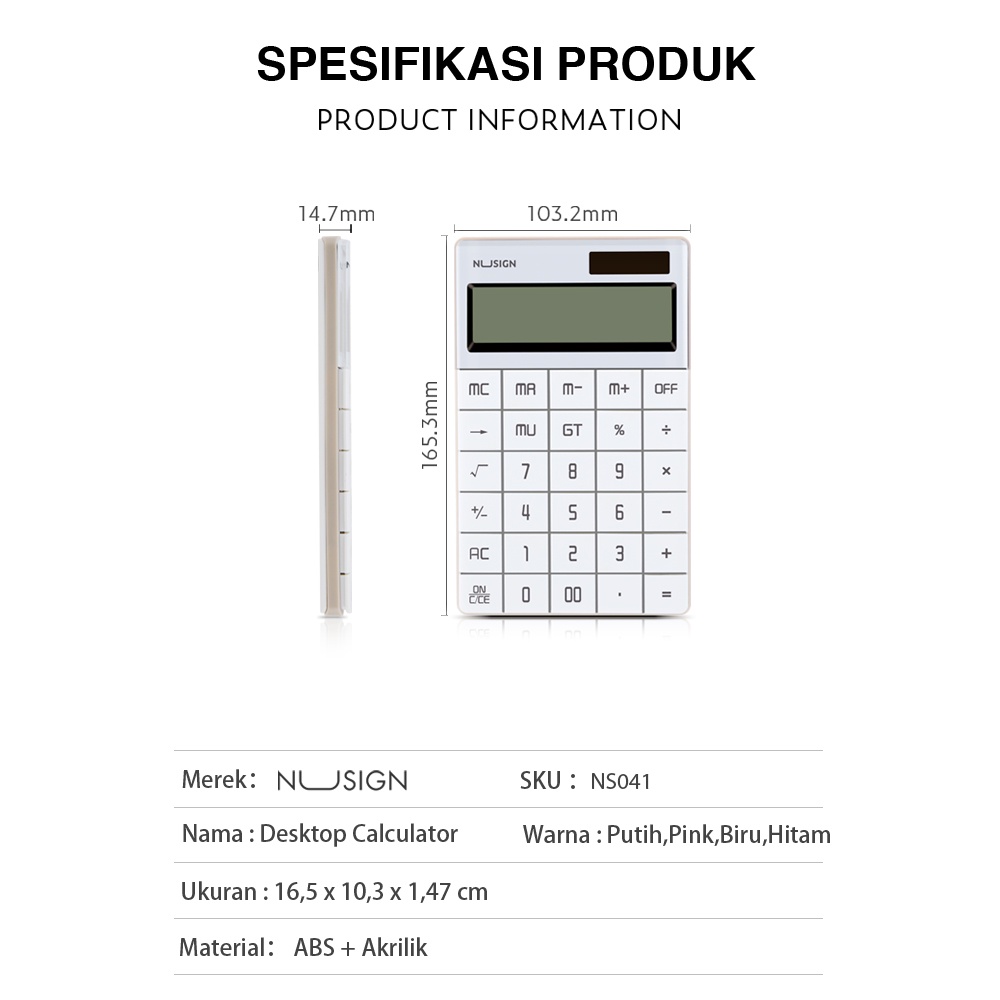 Nusign Calculator / Kalkulator 12Digit LCD Besar Design Modern NS041