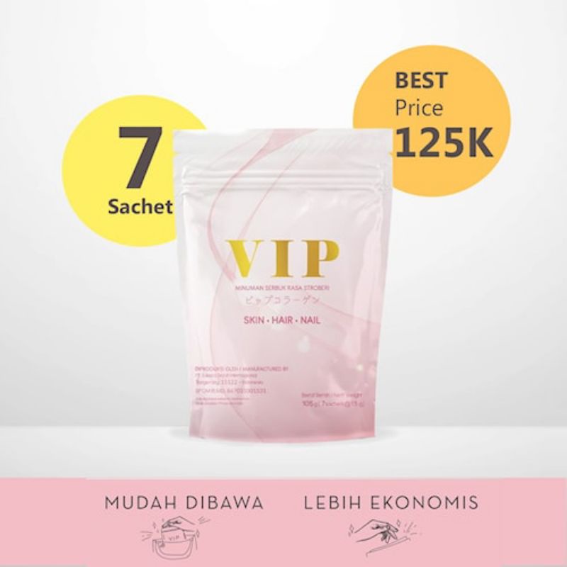 

vip collagen kemasan pouch lebih hemat minuman kesehatan stroberi herbal peremajaan kulit isi 7 sachet