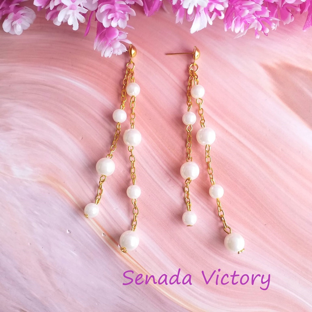 Senada Victory Anting Rantai Mutiara Panjang Aksesoris Wanita LSVR03