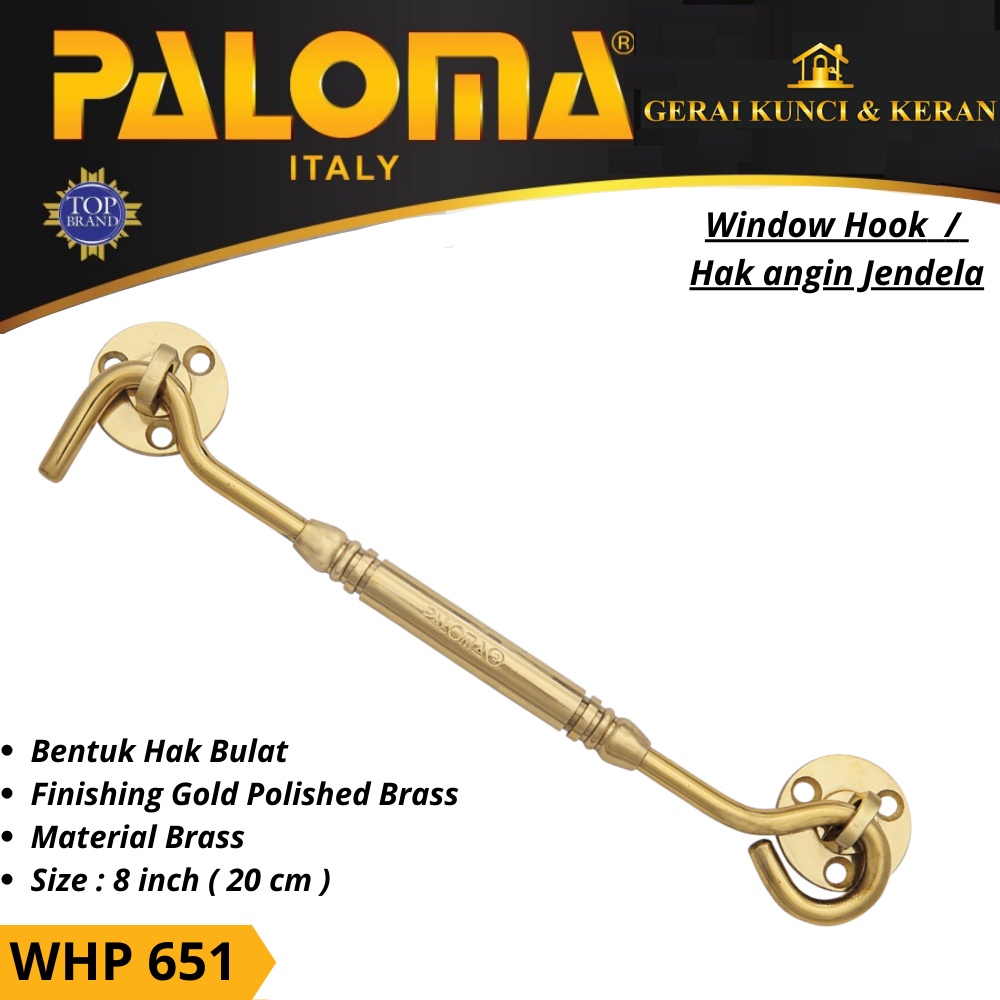 HAK ANGIN PENAHAN JENDELA WHP 651 BRASS 8&quot; INCH 20CM GOLD PBWINDOW HOOK CANTOLAN